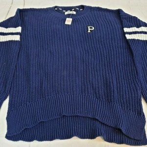 NWT VS Pink Boyfriend Cable Knit Sweater Blue